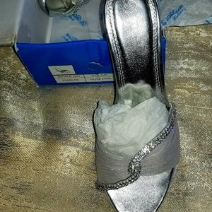 New never worn silver embellished mules